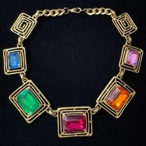 Gold-Tone Multicolor Gemstone Statement Necklace